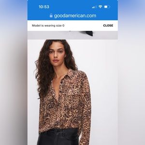 Good American Sheer Leopard button down Shirt Blouse